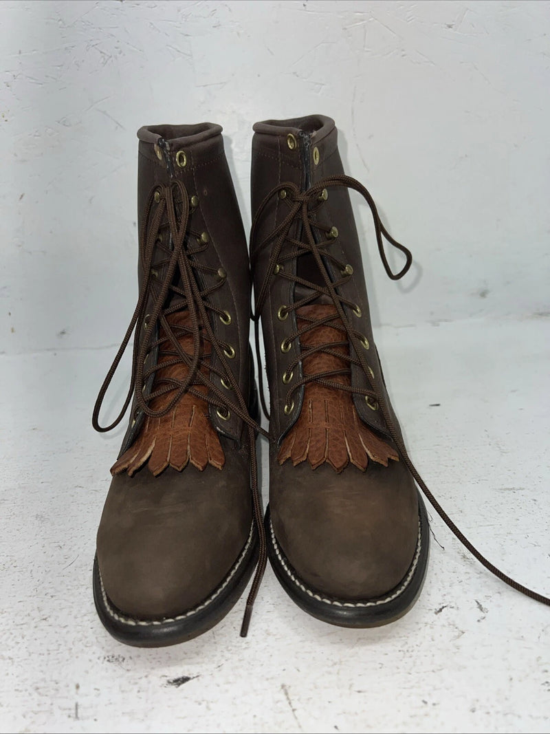 New Women’s Brown Lace Up Texas Brand Cowboy Boots. 4471 7.5 7 1/2 M. 17-97