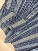 New Men’s White Horse Blue Green Stripe Long Sleeve Pearl Snap XL H-66