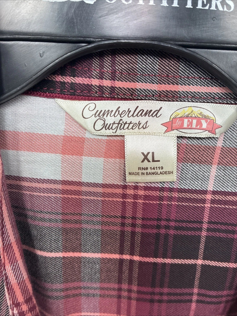 New Women’s Cumberland Pink Plaid Long Sleeve Pearl Snap XL GG-66