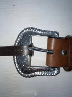 New Brown Genuine Leather Nocona Silver Pendant 40” Belt #N3431502 Z-102
