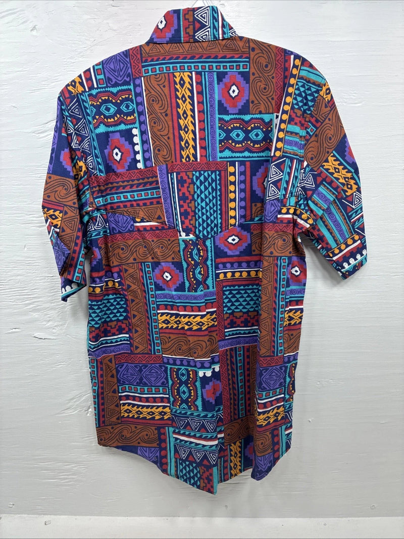 New Men’s San Angela Multiple Color Design Short Sleeve Button Up Medium J-75