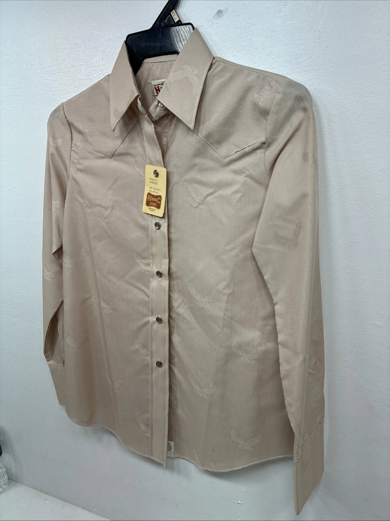 New Women’s H Bar C Tan Designed Long Sleeve Pearl Snap Size 34 II-90