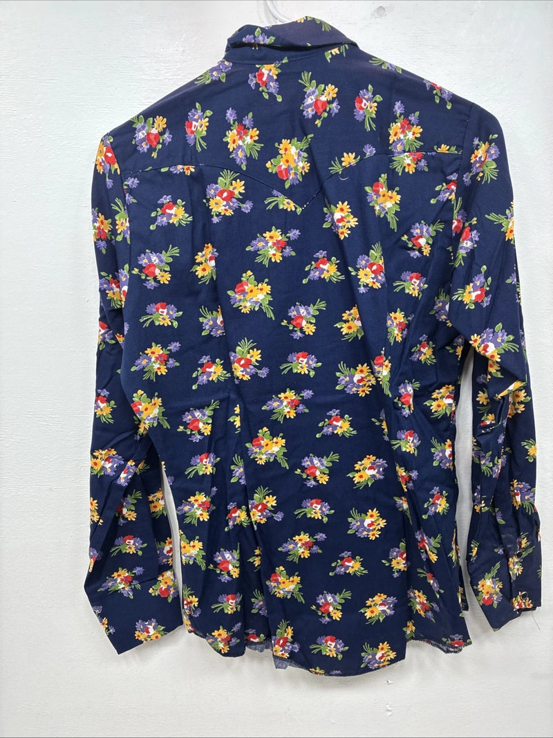 New Women’s Tem Tex Blue Floral Long Sleeve Pearl Snap Size 36 LL-17