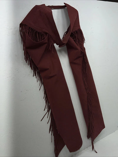 NOS Burgundy Show Chaps With Fringe Adjustable Waist 35” N-19