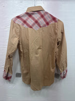 New Kids Champion Western Tab Pink Plaid Long Sleeve Pearl Snap Size 14 CC-114