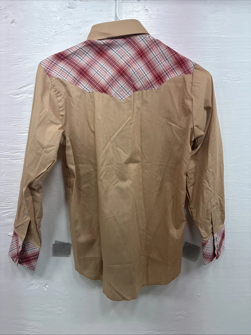 New Kids Champion Western Tab Pink Plaid Long Sleeve Pearl Snap Size 14 CC-114
