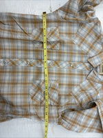 New Youths Karman Orange Gray Plaid Long Sleeve Pearl Snap Size 16 CC-66