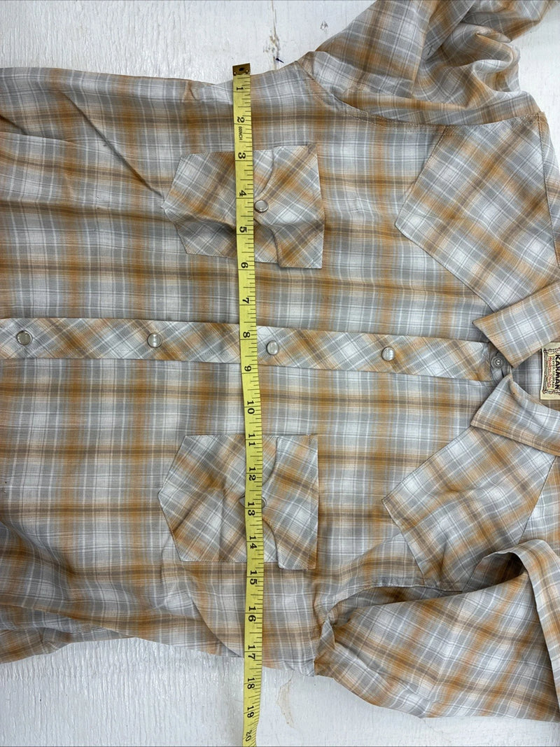 New Youths Karman Orange Gray Plaid Long Sleeve Pearl Snap Size 16 CC-66