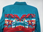 New Women’s Wrangler Teal Design Long Sleeve Button Up Small TT-18
