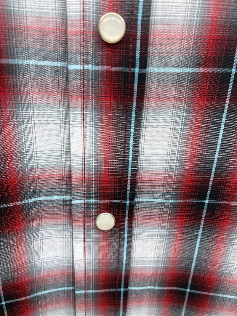 New Men’s ELY Cattleman Red Gray Plaid Short Sleeve Pearl Snap XL M-51