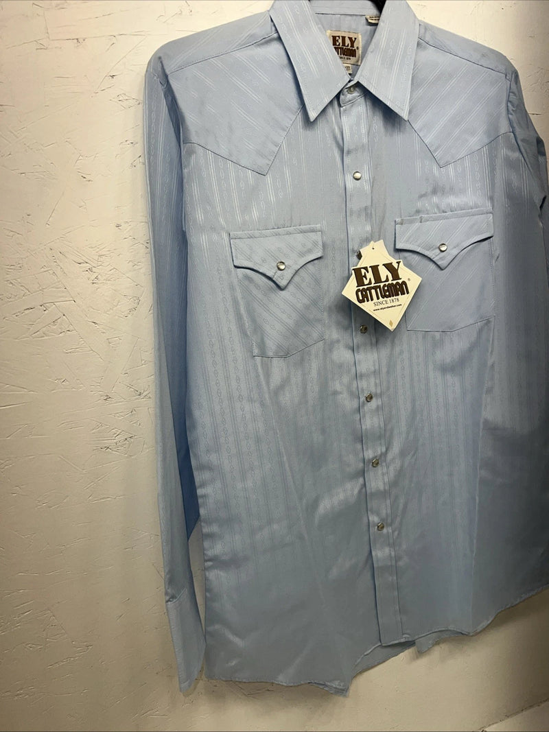 New Men’s Blue ELY cattleman Pearl Snap Long Sleeve Shirt. 15.5x33 M I-28