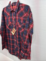 New Men’s ELY Plains Red Blue Plaid Long Sleeve Pearl Snap 16 Large Q-22