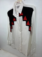 New Women’s San Angelo White Designed Long Sleeve Button Up Medium YY-105