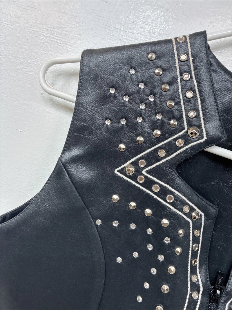 New Women’s 1848 RanchWear Black Rhinestone Sleeveless Vest Zip Up Large YY-37