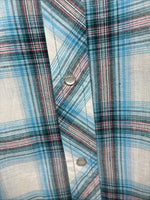 New Women’s Cumberland Blue Plaid Long Sleeve Pearl Snap Large GG-78