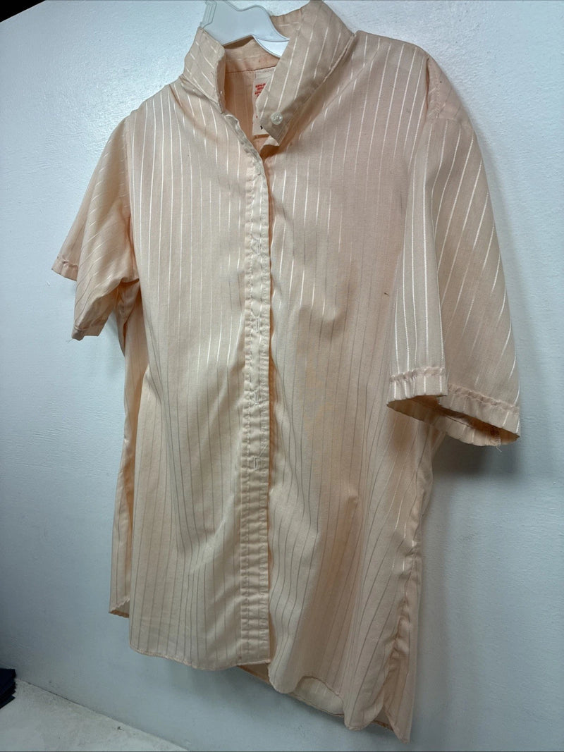 New Women’s Devon Aire Orange Stripe Short Sleeve Button Up Size 40 YY-5
