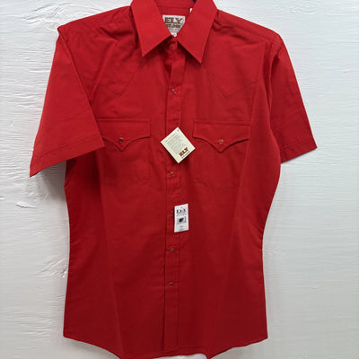 New Men’s ELY CattleMan Red short sleeve pearl snap 14.5 small B-72