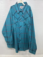 New Men’s ELY Diamond Blue Plaid Long Sleeve Pearl Snap Large CC-40