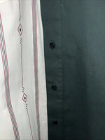 New Men’s Green White Cowboy Threads Button Up Long Sleeve Shirt Medium I-59