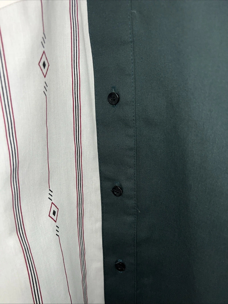 New Men’s Green White Cowboy Threads Button Up Long Sleeve Shirt Medium I-59
