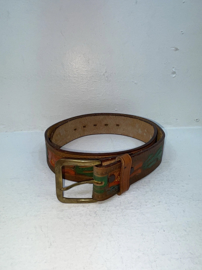 New Brown Genuine Leather Tooled 34” Belt Z-95
