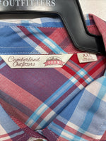 New Women’s Cumberland Red Blue Plaid Short Sleeve Button Up 2XL GG-22