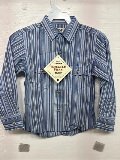 New Kids ELY Classic Blue Stripe Long Sleeve Button Up Small CC-97