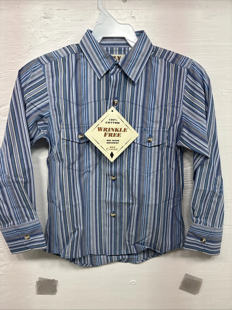 New Kids ELY Classic Blue Stripe Long Sleeve Button Up Small CC-97