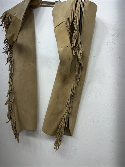 NOS Tan Children’s Show Chaps With Fringe Adjustable Waist 36” L-40