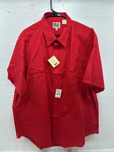 New Men’s ELY Cattleman Red Short Sleeve Pearl Snap 18.5 2XL R-12