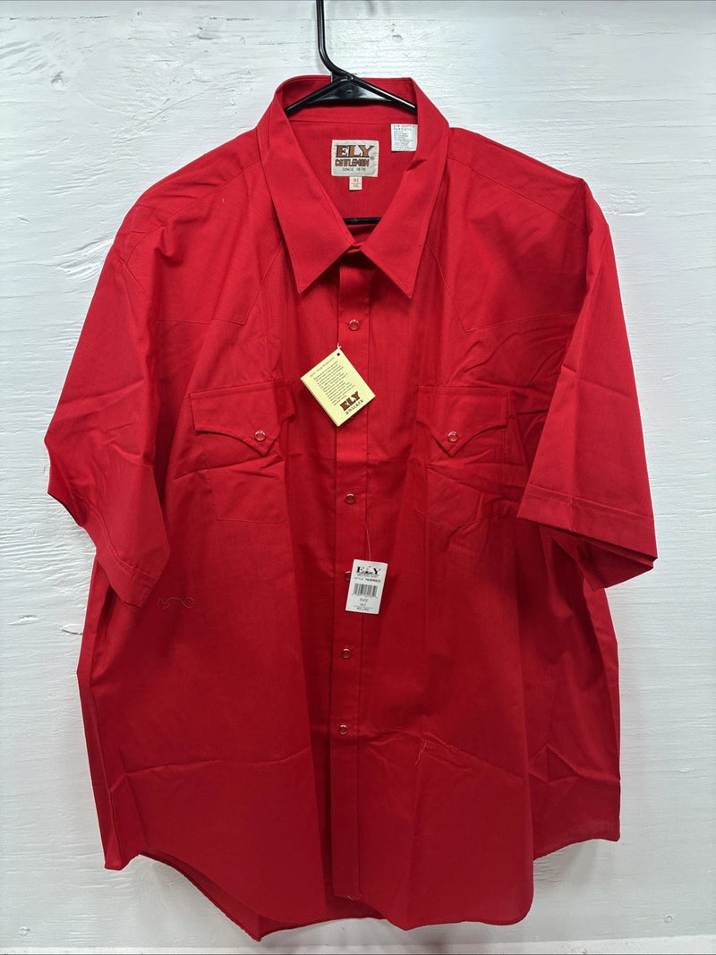 New Men’s ELY Cattleman Red Short Sleeve Pearl Snap 18.5 2XL R-12