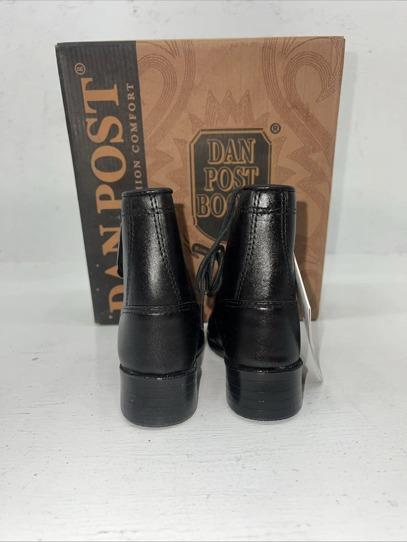 New Infant Black Ostrich Print Lace Up Dan Post Cowboy Boots. 6 D. 24-4