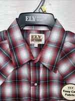 New Men’s ELY Cattleman Red Gray Plaid Short Sleeve Pearl Snap Large X-21