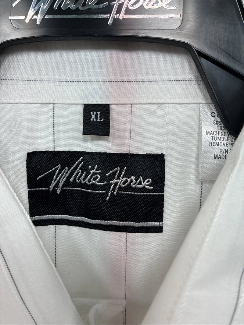 New Men’s White Horse White Stripe Short Sleeve Button Up XL T-9