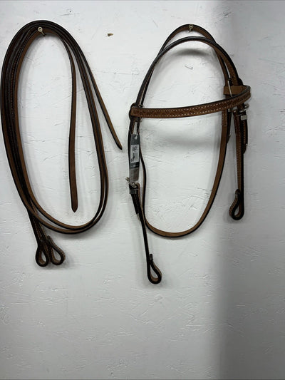 New Tough 1 Pony Leather 5/8”  Browband Headstall With Split Reins #42-880P U-23