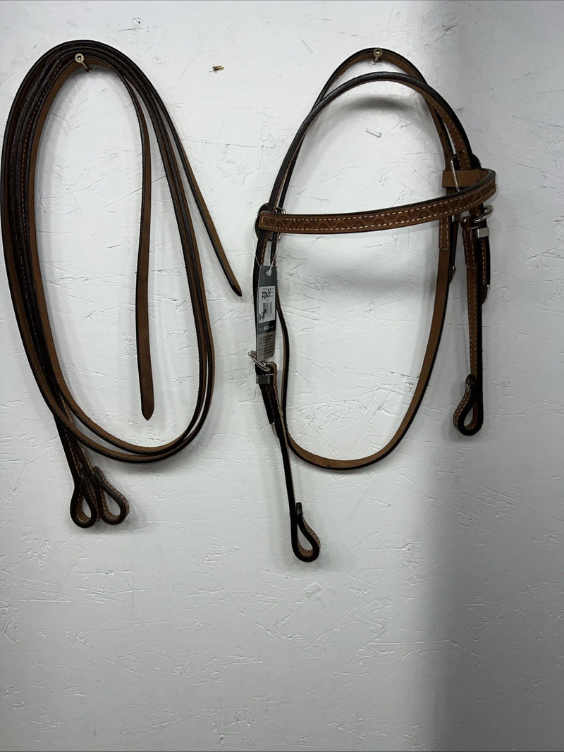 New Tough 1 Pony Leather 5/8”  Browband Headstall With Split Reins #42-880P U-23