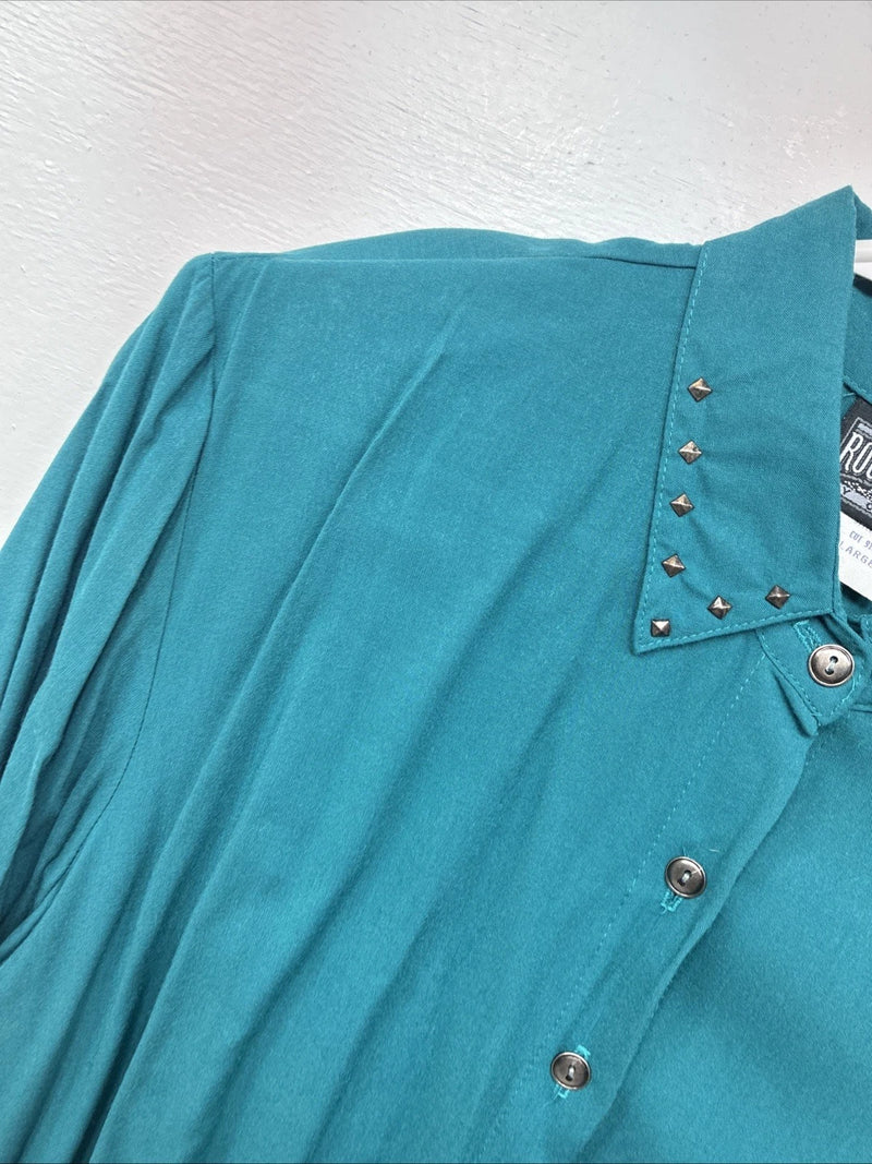 New Women’s Rough Rider Teal Long Sleeve Button Up Large KK-20