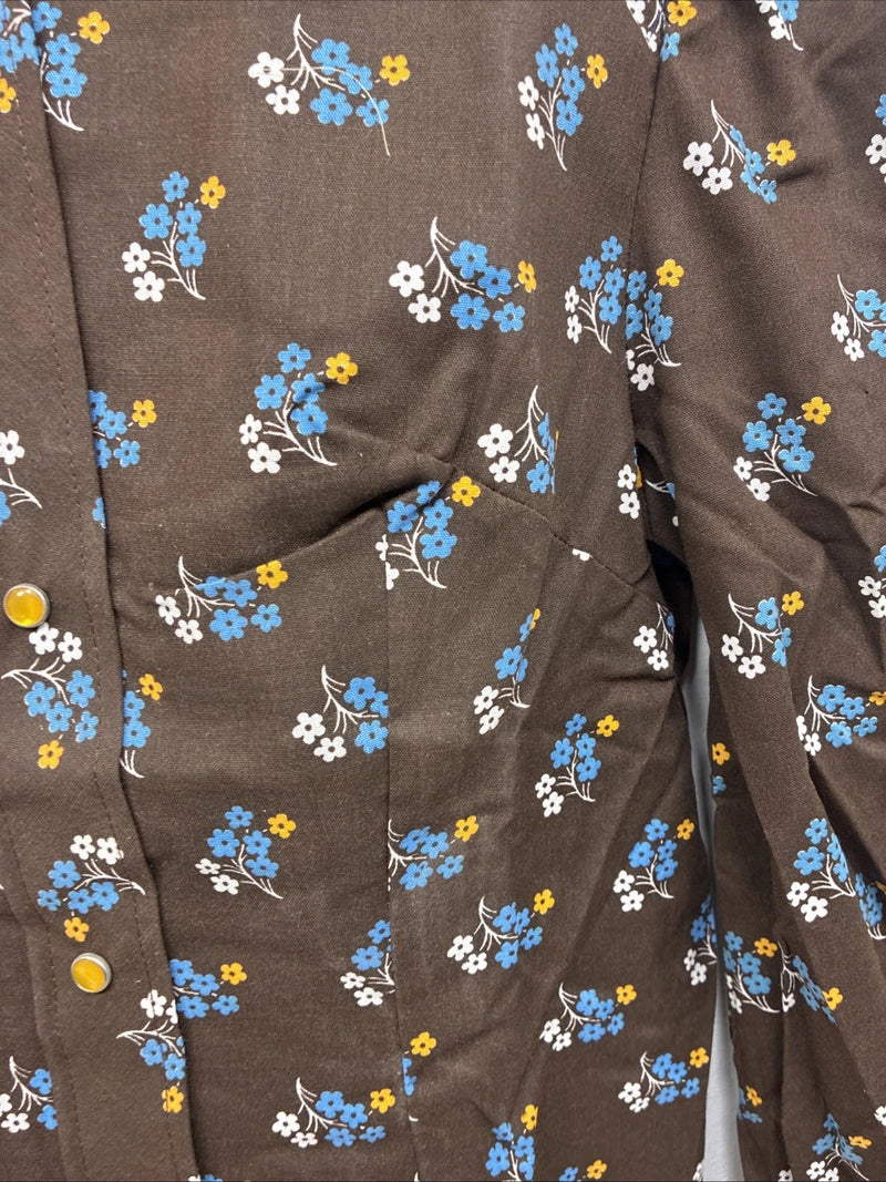 New Women’s Tem Tex Brown Floral Long Sleeve Pearl Snap Size 30 DD-85
