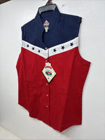 New Women’s Cumberland Red Blue Sleeveless Pearl Snap Small TT-19