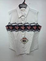 New Women’s Cumberland White Flag Design Short Sleeve Pearl Snap Medium LL-84
