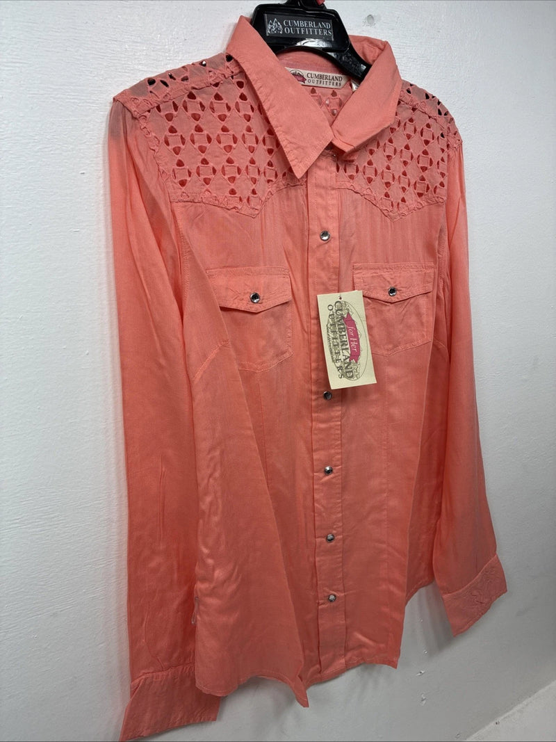 New Women’s Cumberland Pink Designed Long Sleeve Pearl Snap Small II-100