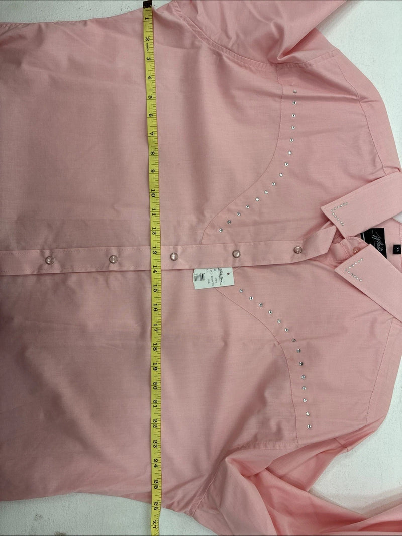 New Women’s White Horse Pink Gem Long Sleeve Pearl Snap XL II-2