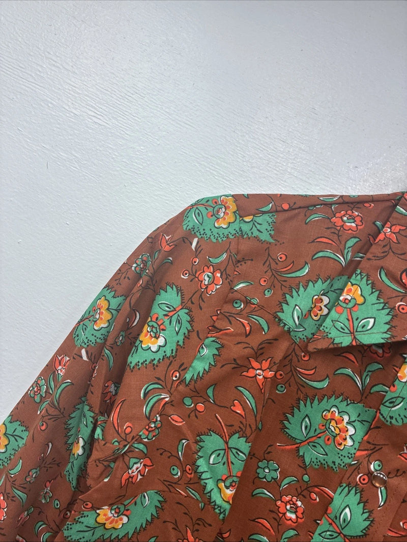 New Women’s Tem Tex Orange Floral Long Sleeve Pearl Snap Size 30 MM-105