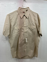 New Men’s ELY Cattleman Tan Short Sleeve Pearl Snap Shirt  16 Large X-103