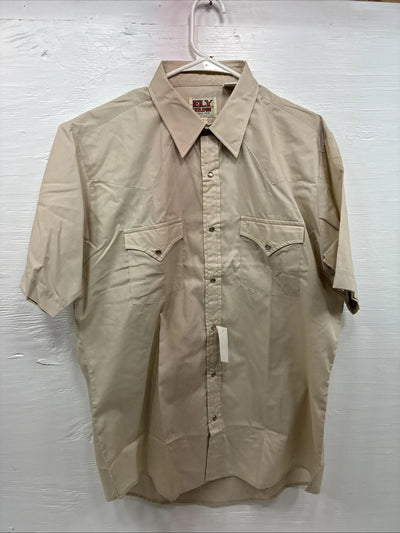 New Men’s ELY Cattleman Tan Short Sleeve Pearl Snap Shirt  16 Large X-103