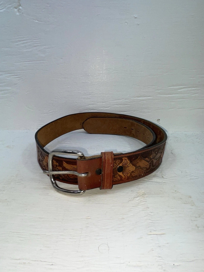 New Brown Genuine Leather Chambers Tooled 34” Belt #6412-75 Z-107