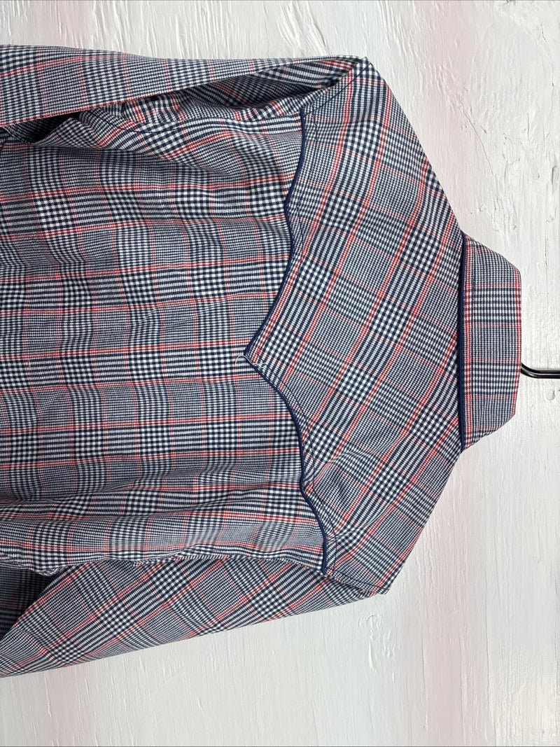 New Men’s Champion Westerns Blue Red Plaid Long Sleeve Pearl Snap 14 Small R-26