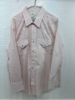 New Men’s Champion Western Red White Stripe Long Sleeve Pearl Snap 17.5 XL R-74