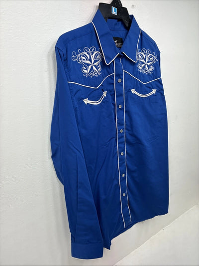 New Women’s Western Express Blue Design Long Sleeve Pearl Snap Large II-69
