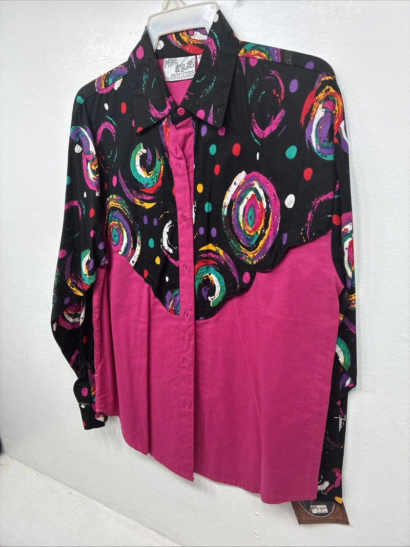 New Women’s Mine & Bills Pink Design long Sleeve Button Up Medium MM-108